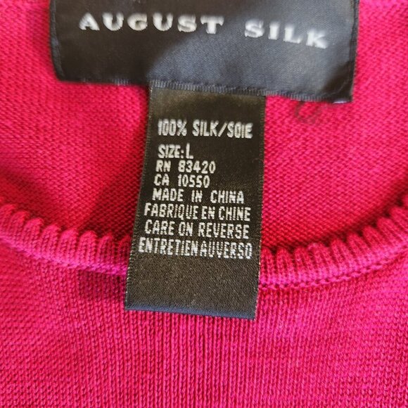 August Silk Women's Size Large Fuchsia Round Neck Silk Pullover Sweater Career - Picture 13 of 13